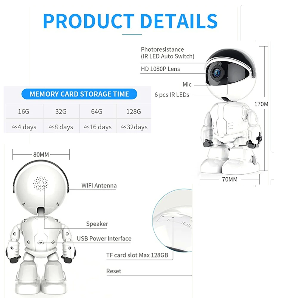 HD WIFI IP Camera 1080P Home Secutity Wireless Baby Monitor Auto Track Robot Surveillance Video APP Control | Безопасность и