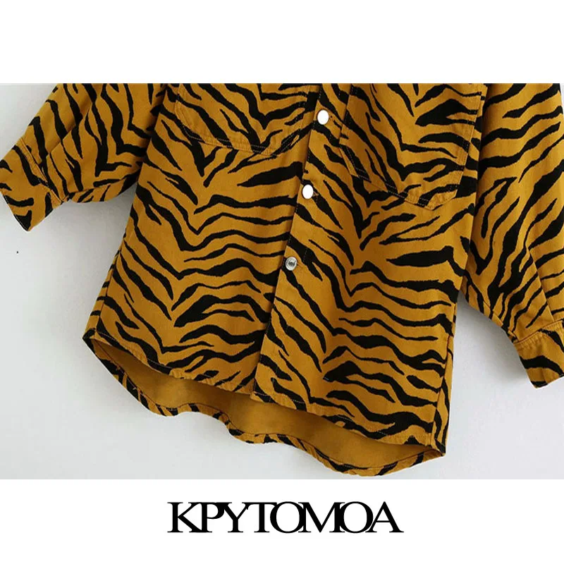 

KPYTOMOA Women 2020 Fashion Oversized Animal Print Shirt Jacket Coat Vintage Long Sleeve Pockets Female Outerwear Chic Tops