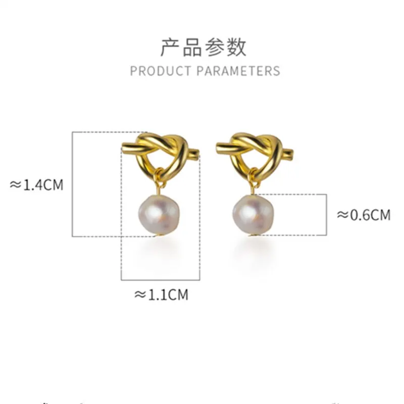 

A00240 Jazaz New Arrival Fashion Knotted Geometric Pearl Stud Earrings for Women Genuine 925 Sterling Silver Jewelry