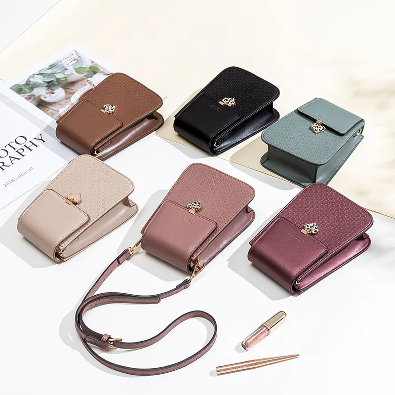 Heart Pendant Decor Solid Color Mobile Phone Bag Hasp Open Long Strap Card Pouch Wallet Women's Mini Shoulder Crossbody Bags