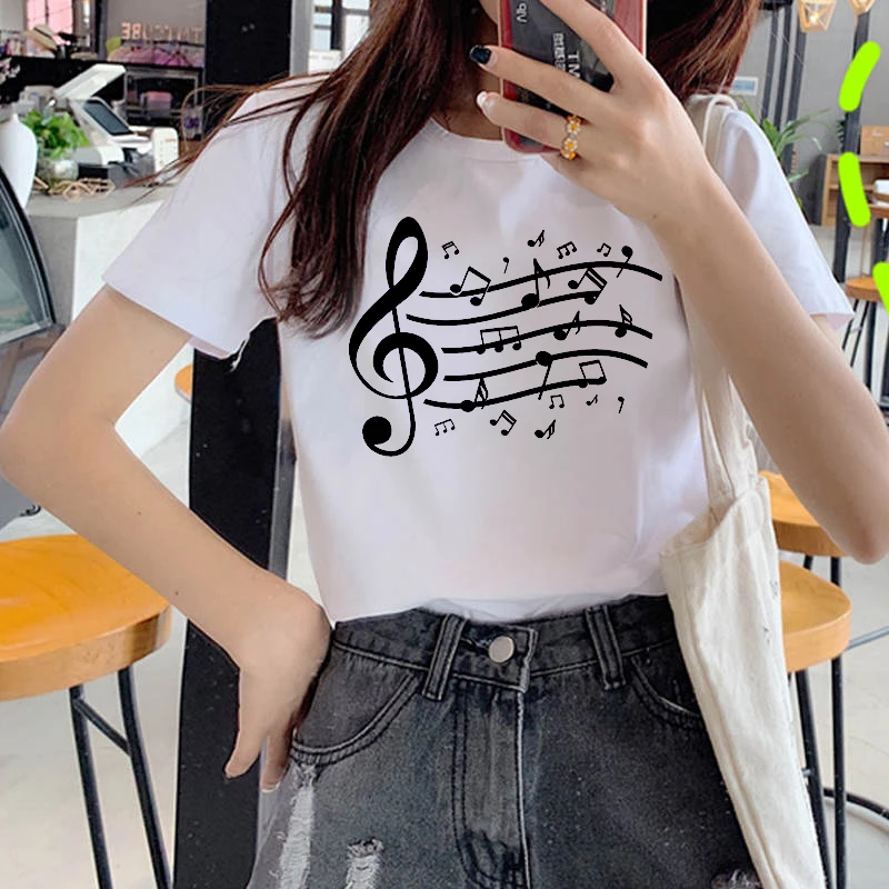 

Korean-style Casual Short Sleeve Crew neck T-shirt Summer 2020 new Music Festival T Shirt women Funny Printing Music Note T Shir