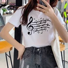 Повседневная футболка в Корейском стиле с коротким рукавом и круглым вырезом, Новинка лета 2020, футболка для музыкального фестиваля, женская футболка с забавным принтом музыкальных нот, футболка
