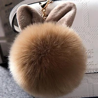 10cm cute rabbit ear hairball pendant women creative faux fur smartphone bag accessories key chain pompon girl