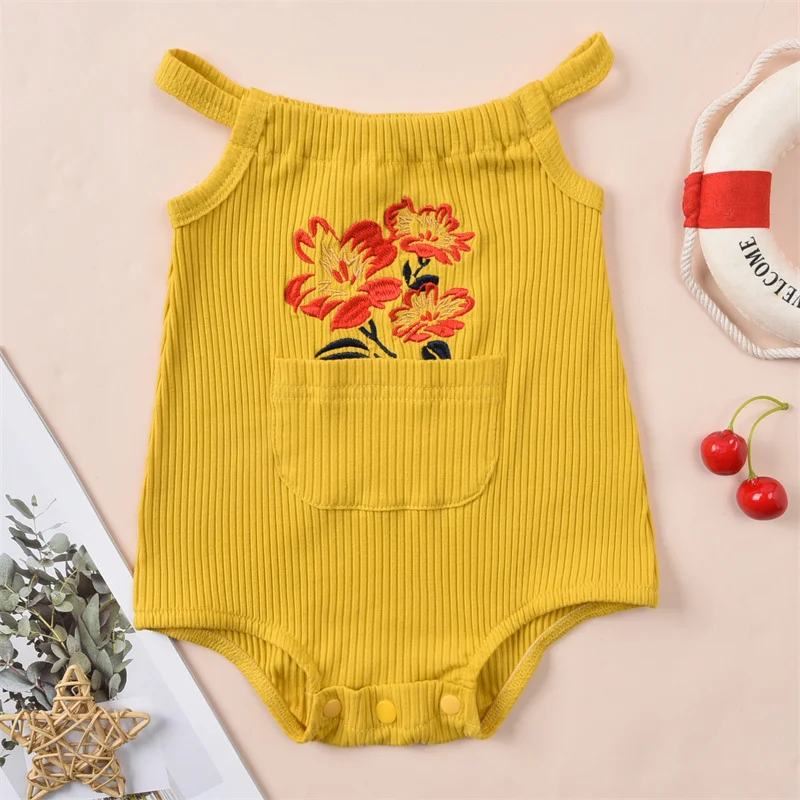 

Baby Romper Newborn Baby Girls Boys Flower Embroidery U-Neck Sleeveless Bodysuit For 0-12 Months Kids Summer Playsuits