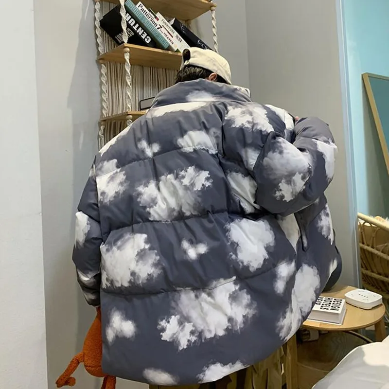 Winter Jacket Men's Parka Warm Fashion Printing Casual Stand Collar Coat Men Wild Loose Korean Short Coat Mens Clothes M-2XL