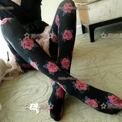 Колготки женские в стиле ретро с принтом пикантное нижнее белье роз удобные