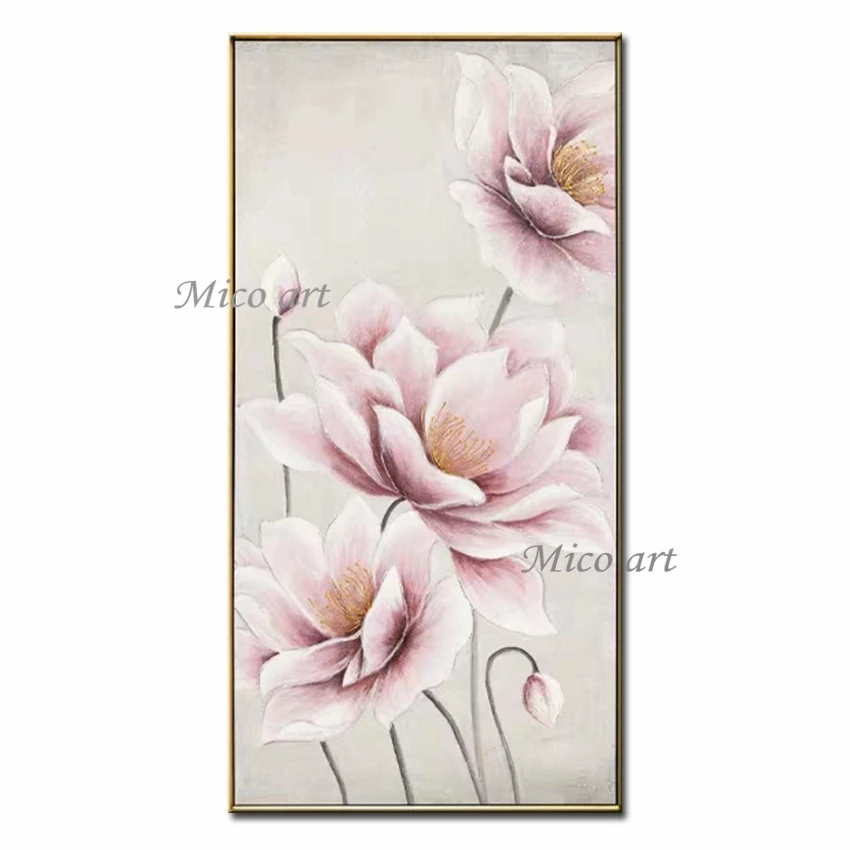 

No Framed Hand Painted Painting Hand-Painted Art Oil Painting On Canvas, , Cube, Abstract 3 Pink Flowers, Art, Frameless for Wo