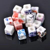10pcs 10mm cube flower patterns ceramic porcelain loose crafts beads lot for diy jewelry making