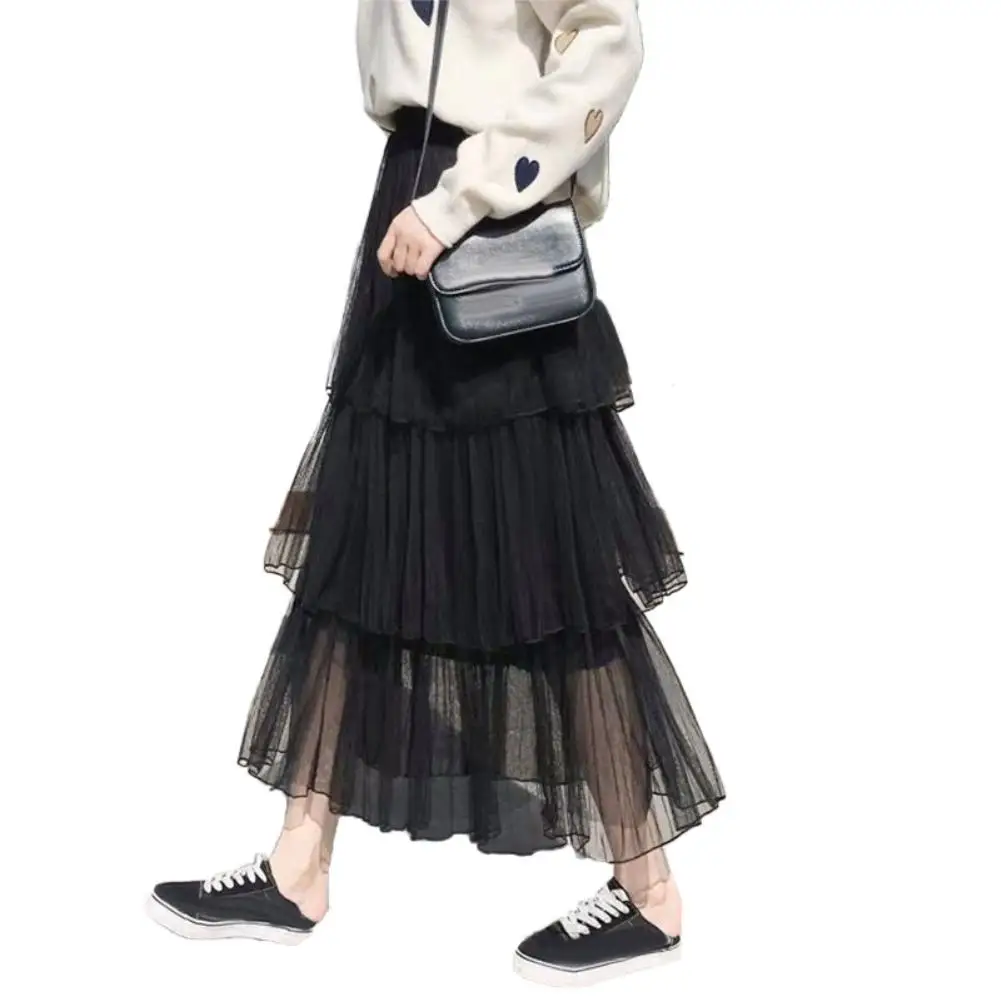 

Women Solid Color High Waist Pleated Elastic Tiered Layered A Line Midi Dress