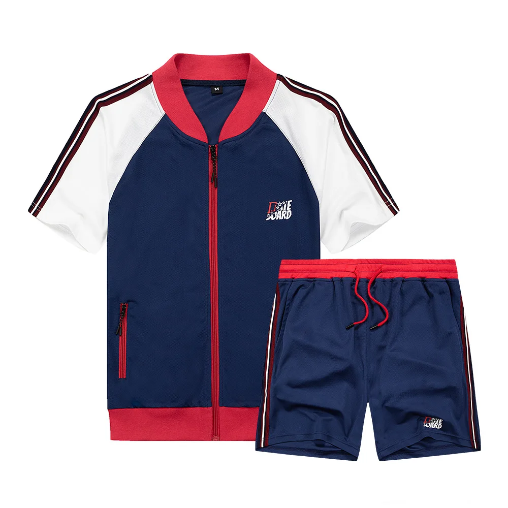 

2021 summer new men's sportswear suit fashion trend running basketball uniform zipper jacket + shorts two-piece suit