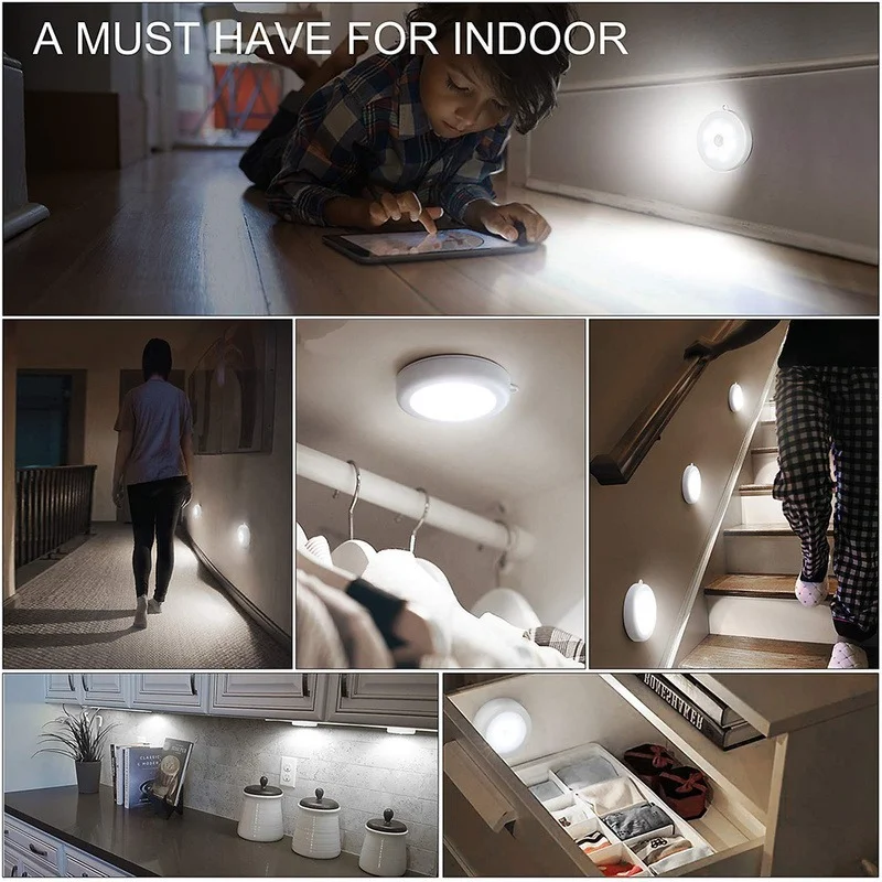 

PIR Motion Sensor LED Light for Bedroom Stair Wardrobe Closet lighting Battery Powered LED Night Lights Lamp Cabinet Puck Lights