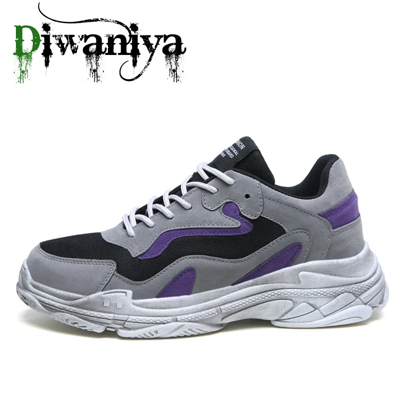 Gray Purple Diwaniya Four Seasons Youth Fashion Trend Shoes Men Casual Ins Hot Sell Sneakers Men New Colorful Dad Shoes Male Big Size 36-45 - Цвет: Gray Purple