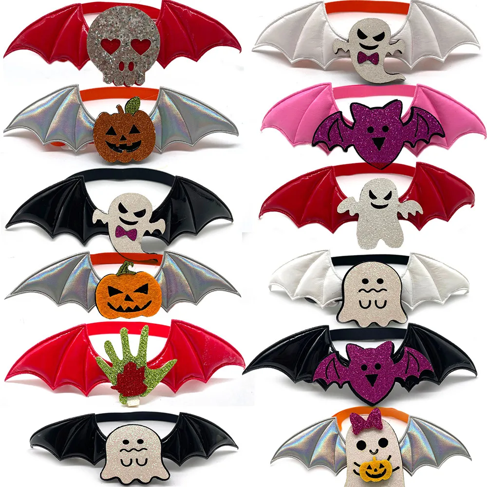 

30/50pcs Halloween Dog Bow Tie Wings Style Pumpkin Skull Accessories Small Dog Cat Necktie Pet Puppy Dog Grooming Bowties