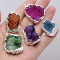 natural druzy stone pendant plating silver natural agates stone pendant for jewerly diy necklace bracelet accessories making