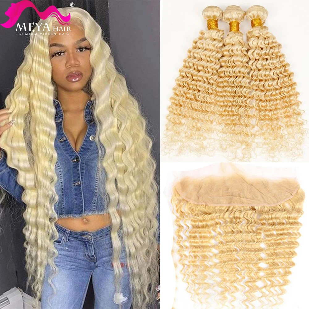 

613 пучок с фронтальной светлой HD прозрачной 13x4 кружевной фронтальной глубокой волной человеческие волосы для наращивания 3 4 бразильские пу...