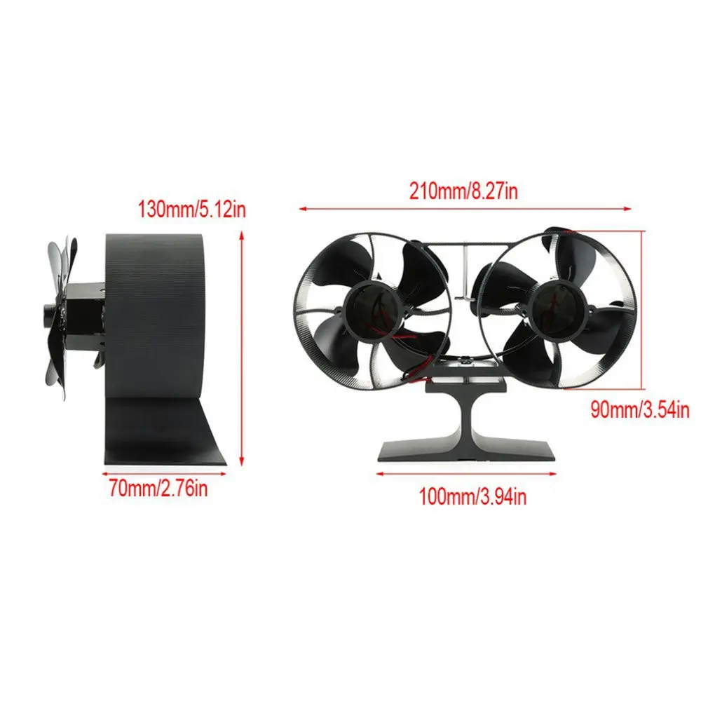 

Dual Head 8 Blades Powered Stove Fan Aluminium Silent Eco-Friendly For Wood Log Burner Fireplace Fan