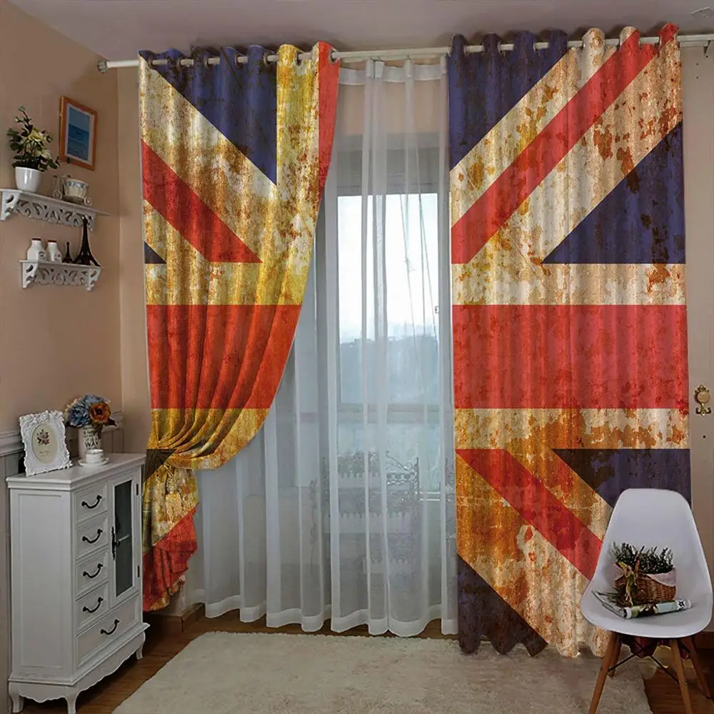 Занавески с 2 панелями тканевые шторы блокировкой и 3D-принтом флага