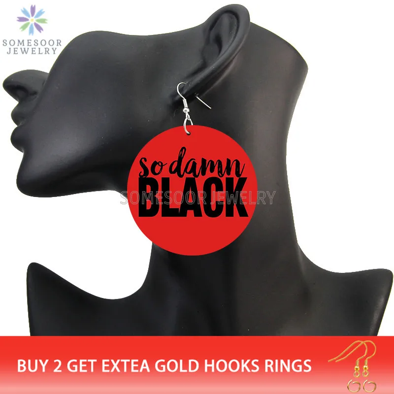 Черные африканские деревянные серьги подвески SOMESOOR с красным меланином