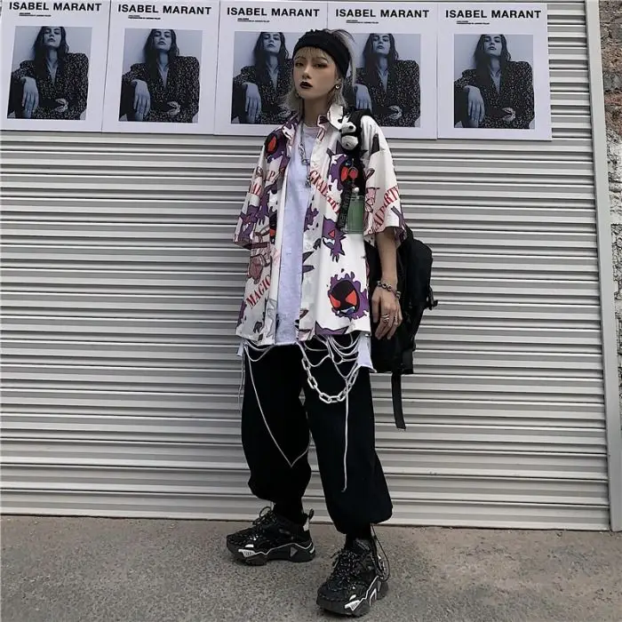 Лето 2020 новая молодежная популярная рубашка в стиле Харадзюку Ретро стиль с