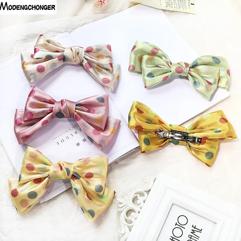 

2020 Fashionable Color Hairpin For Woman Girl Dot Mesh Yarn Big Barrette Bow Hair Clip Cloth Multi-layer Hair Accessories New