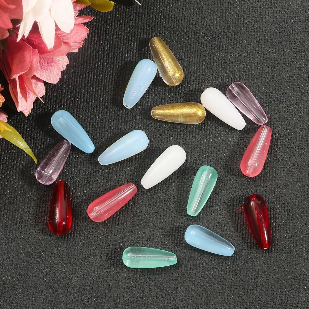 10Pcs/lot 8x19mm Multi Colors Smooth Glass Beads Water Drop Loose Spacer DIY Jewelry Findings For Bracelet Earring Making | Украшения и