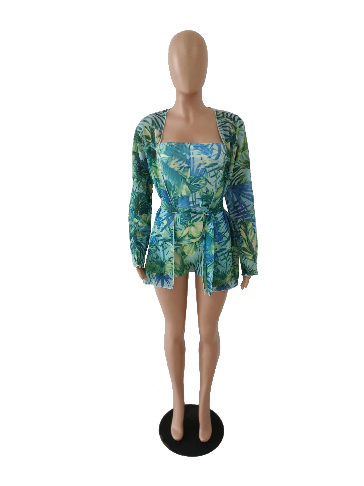 Женские летние спортивные костюмы с принтом листьев Комбинезоны и пальто