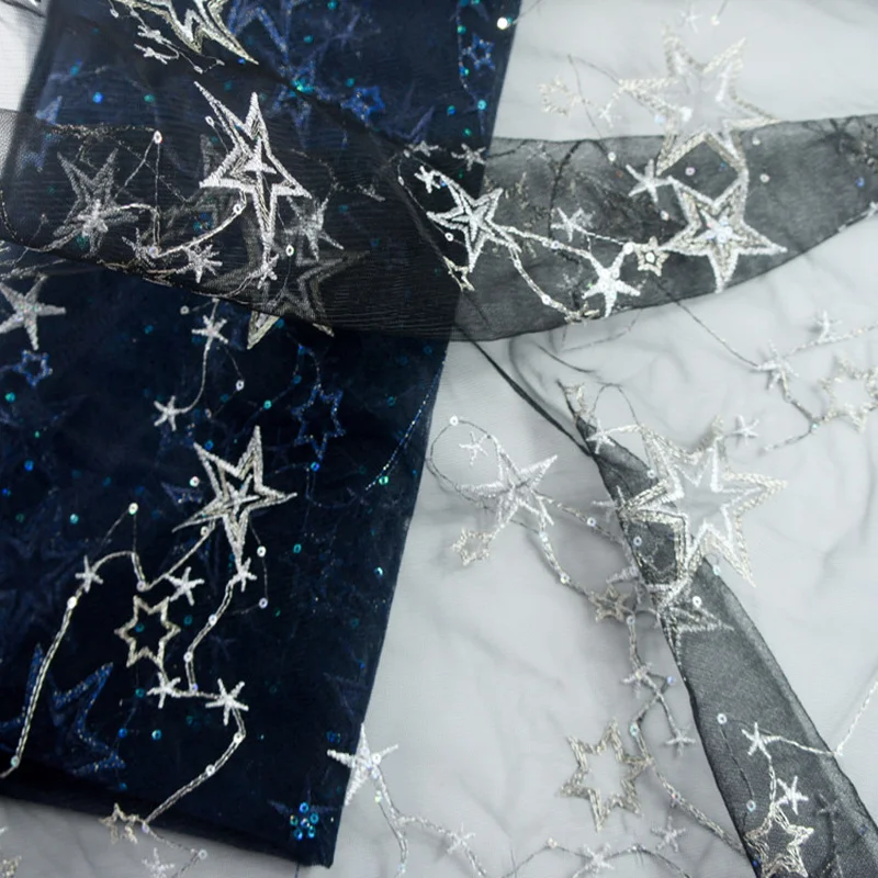 Width130CM Вышивка Звезда Тюль Мягкий блесток ткань для DIY свадебное праздничное