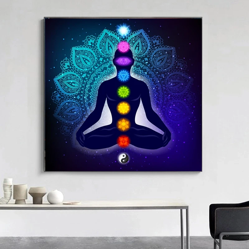 

Indian Buddha Meditation 7 Chakra Yoga Sports Canvas Painting Posters and Prints Wall Art Picture for Living Room Decor Cuadros