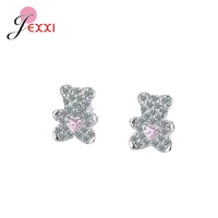 high quality woman fashion animal jewelry lucky bear crystal zircon stud earrings 925 sterling silver earrings for women kids