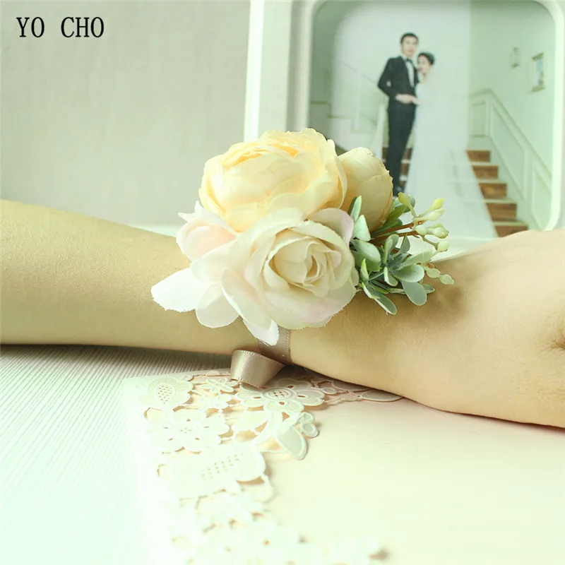 Бутоньерка на запястье из высококачественного шелка искусственная Роза брошь