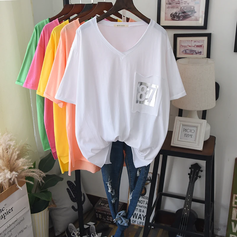 Женская свободная футболка из хлопка яркая уличная с коротким рукавом и