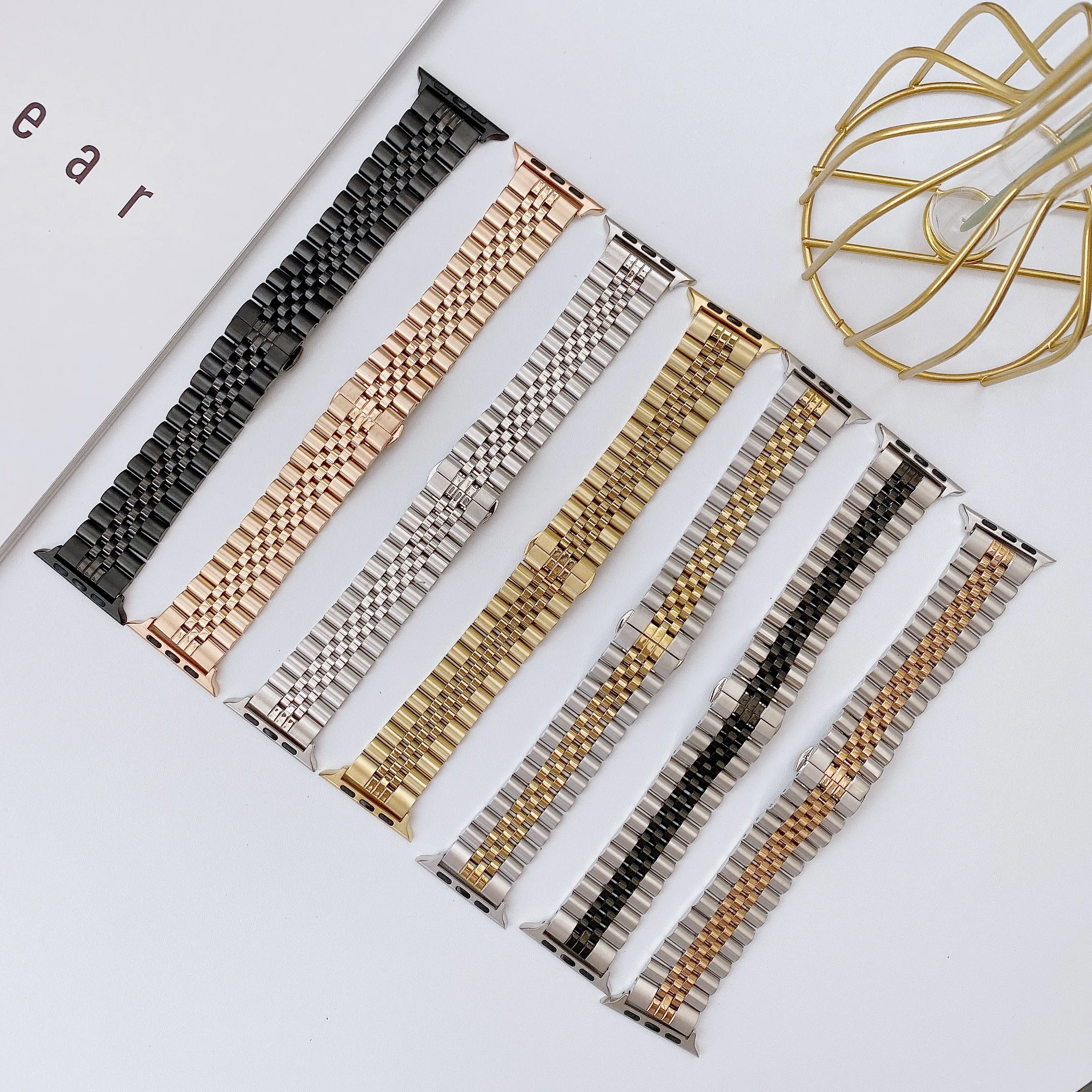 

Suitable for Apple watch five-bead stainless steel strap 40mm44mm iwatch6/5/4/3/2/SE generation metal strap 38mm42mm