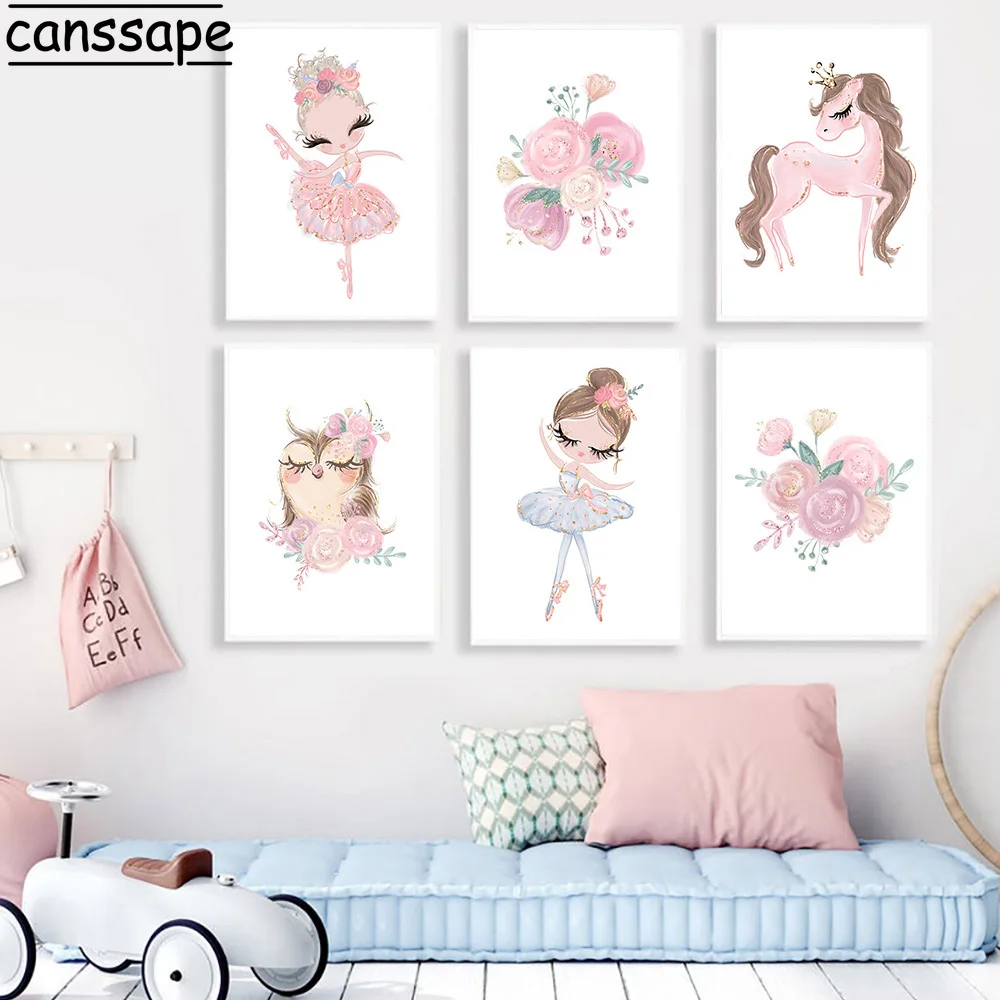 Балетный холст Постер единорога детский настенный художественный принт розовый