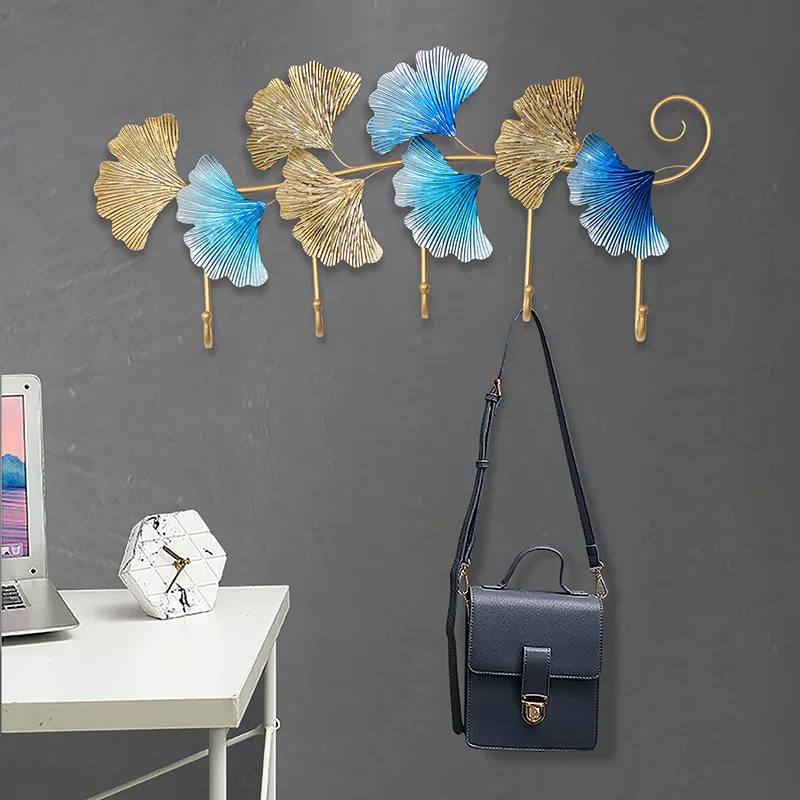 

Легкий роскошный Железный крючок для хранения веранды, вешалка для одежды на стену спальни, простой крючок для одежды в виде листьев гинкго,...