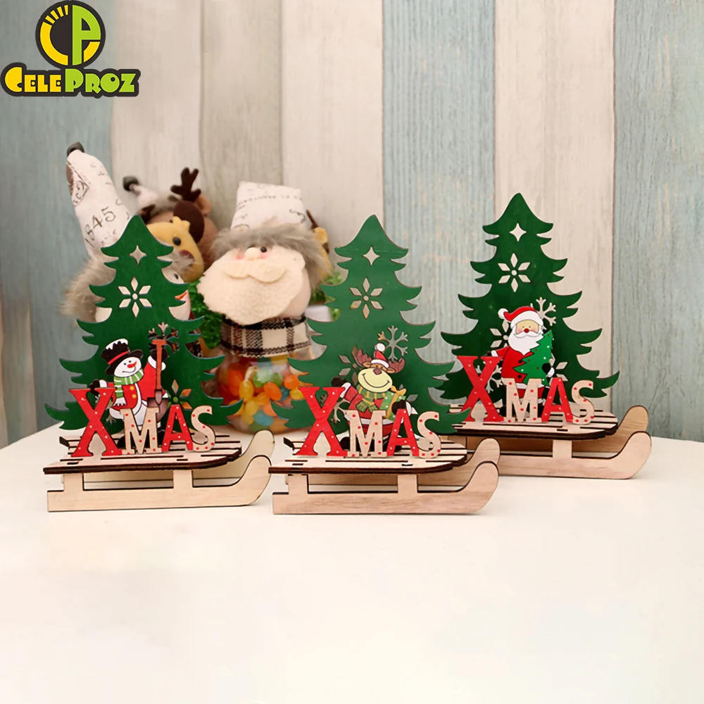 1Pc Christmas Wooden Decoration Santa Claus Sledges Ornaments Office Desk Art Family Party Table | Дом и сад