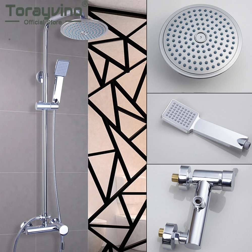 

Torayvino Chrome Bathroom Shower Faucet Set Wall Mounted Shower System Rainfall Shower Head Faucets Mixer Water Tap Combo Kit