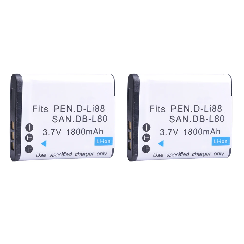 

D-Li88 1800mAh DLI88 DB-L80 VW-VBX070 Li-ion Battery for Pentax Optio H90 P70 P80 W90 WS80 Cameras Sanyo Xacti DMX-CG11