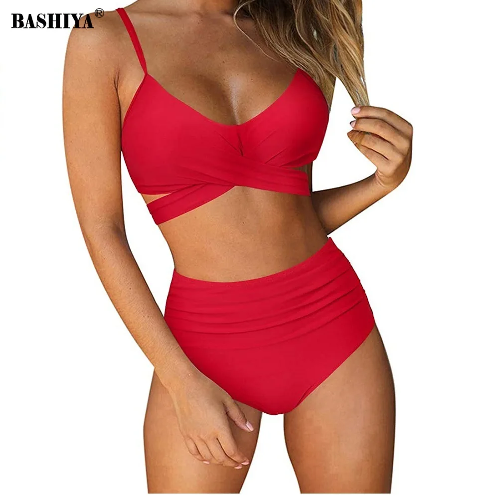 

Women Swimsuit Women Bikini Sexy Soild Print Bikini Set Push Up Bathing Sexy Top Swimwear High Waist Biquini 7 Colors