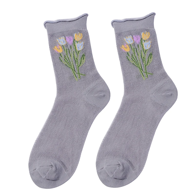 

New Product Summer Transparent Ultrathin Short Socks Comfortable Breathable Absorb Sweat Candy Color Candy Color Flowers Women