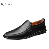 new real leather mens casual shoes pea shoes british mens loafers non slip soft bottom black driving shoes warm winter boots