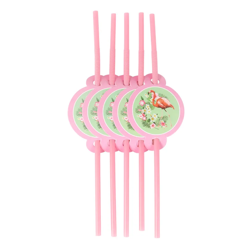 Straw02(10pcs) Набор для вечеринки в честь Дня Рождения, для девочек, с рисунком фламинго, свадебные украшения, одноразовые столовые приборы, вечерние тарелки, бумажные соломинки, для детского душа - Цвет: Straw02(10pcs)