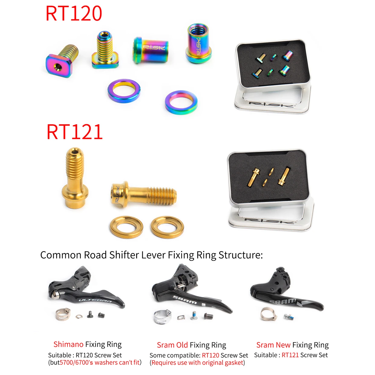 RISK RT120 RT121 Road Bicycle Shifter Lever Fixing Bolts Bike Shift Ring Screws Spacer Washer Titanium Alloy |