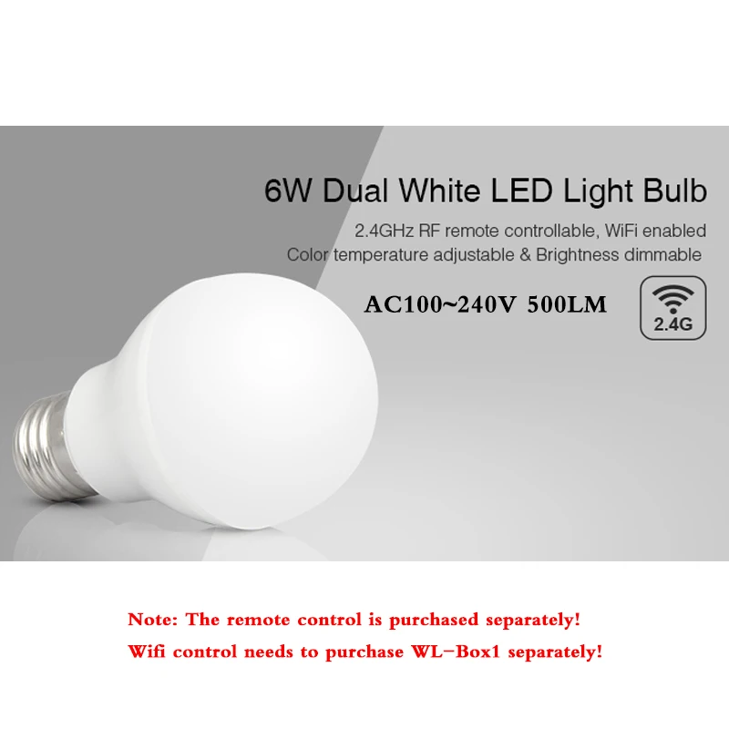 Smart 6W E27 Dual White LED Light Bulb Dimmable Indoor Light 500LM AC110V 220V Compatible with 2.4G Wireless RF Wifi APP Control