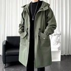 Тренчкот мужской однотонный, длинный модный тренчкот оверсайз с большими карманами и капюшоном, одежда на осень, 2021