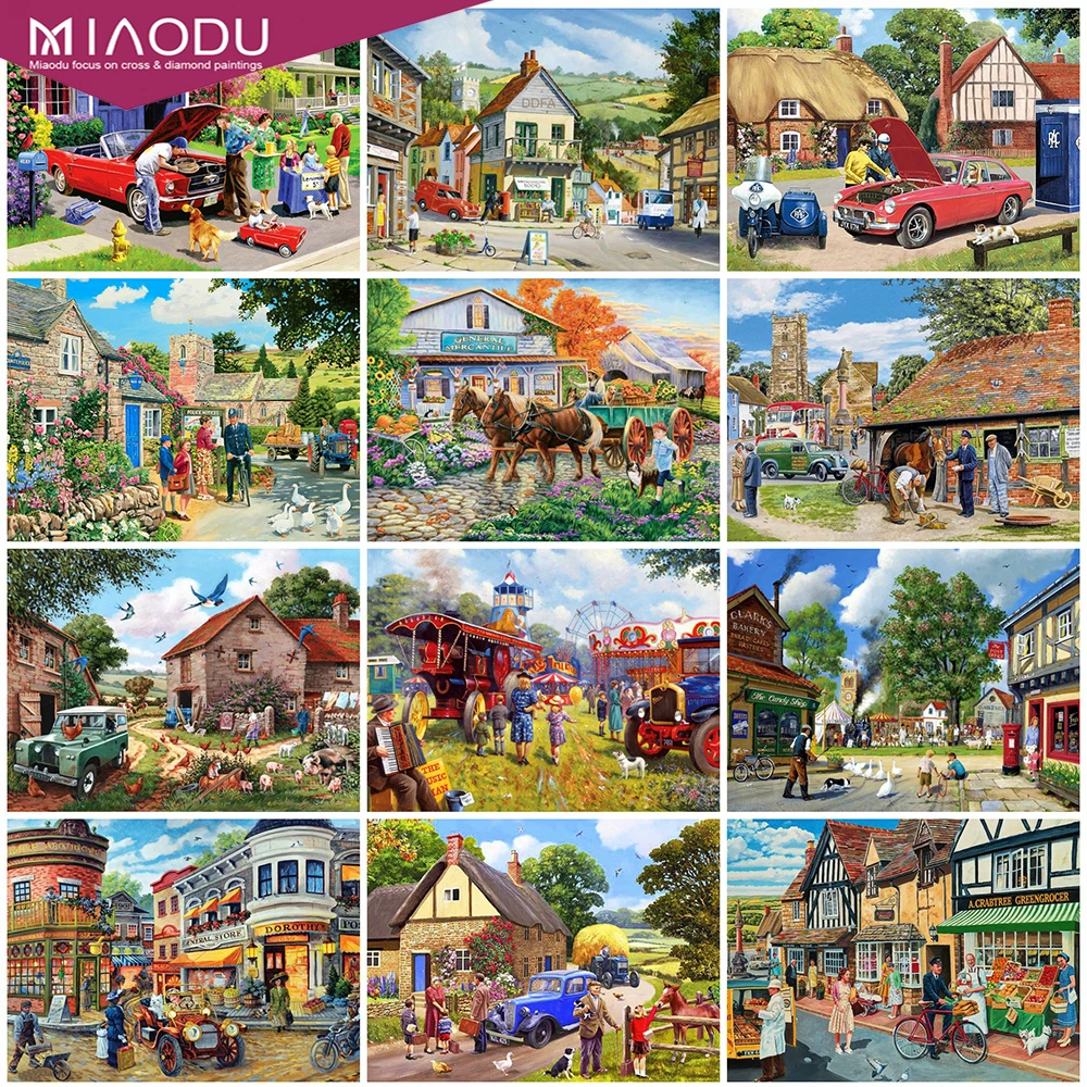 

Miaodu 5D DIY Diamond Painting Farm Cross Stitch Kit Diamond Embroidery House Landscape Rhinestone Art Home Decor Gift