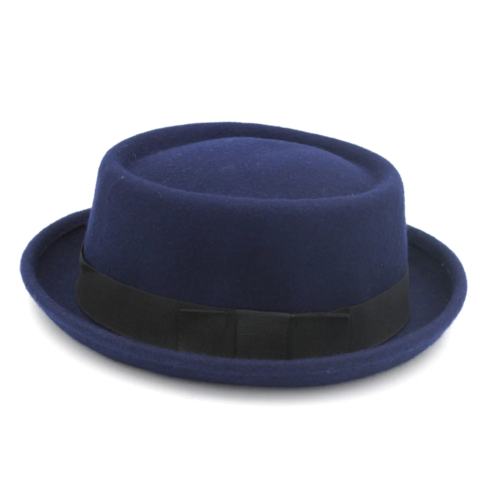 Mistdawn шерсть шляпа-пирожок унисекс Boater Bowler cap Upturn Brim черная лента