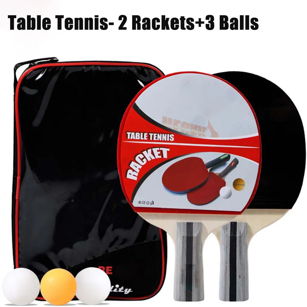 2PCSLlot Table Tennis Bat Racket Double Face Pimples In Long Short Handle Ping Pong Paddle Set With Bag 3 Balls | Спорт и