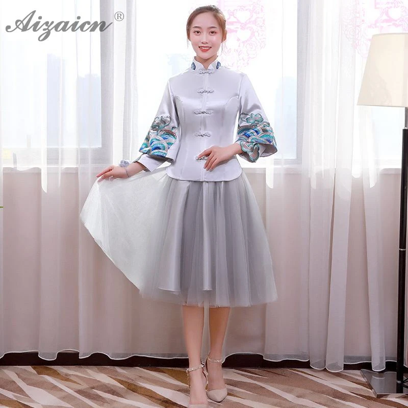 Китайское традиционное платье чонсам голубое подружки невесты Qi Pao женские