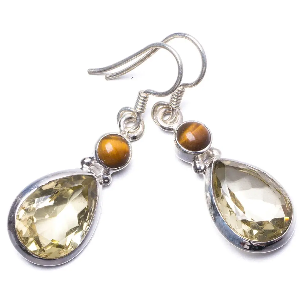 Серьги ручной работы из серебра 925 пробы с натуральным зеленым аметистом и