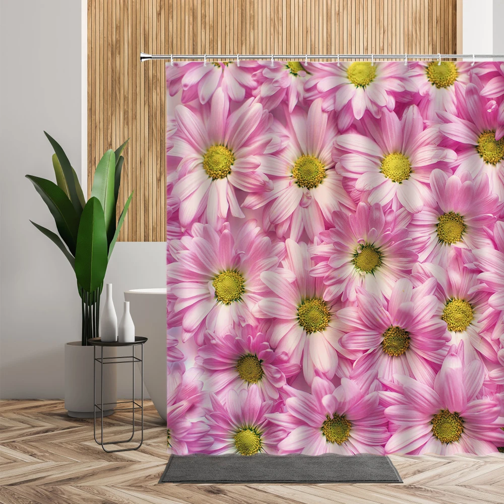 

Purple Dandelion Shower Curtains Yellow Pink Daisy Beautiful Floral Fabric Bathroom Curtain Bathtub Screen With Hooks Washable